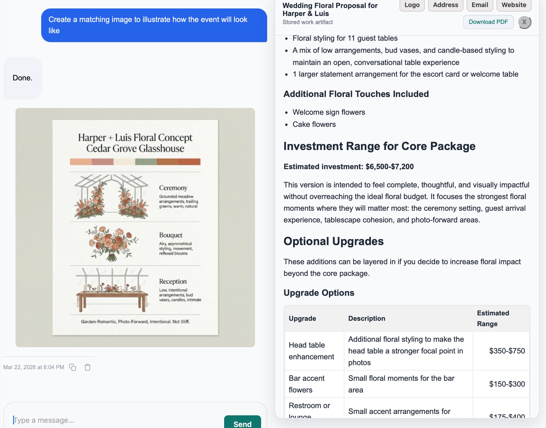 Nilo showing a florist illustration created to support a client proposal